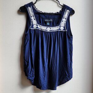 Faith & Zoe Navy/White Embroidered Grecian Style Tank Top Size Medium